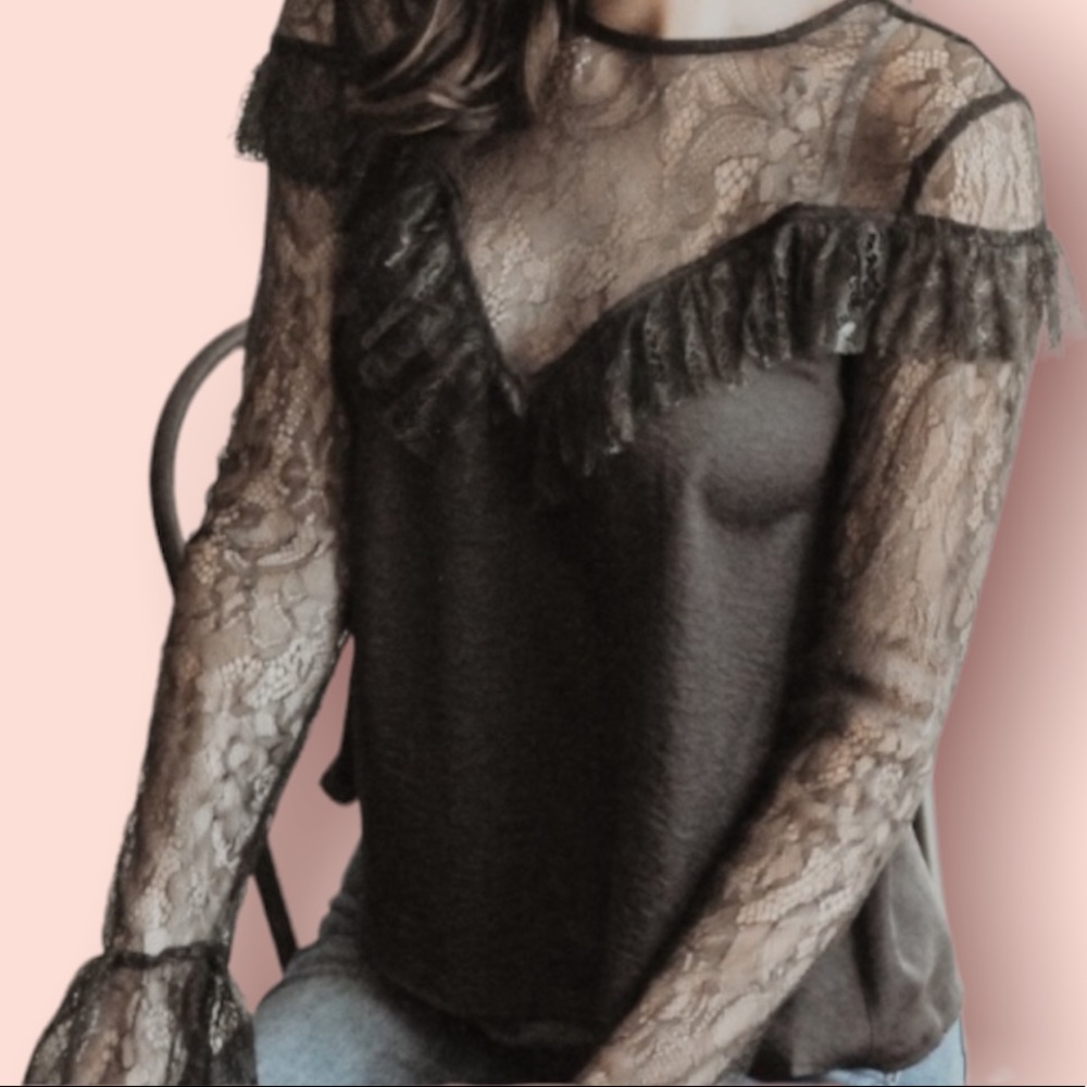NWT Silky Lace Yoke Blouse - Picture 4 of 10